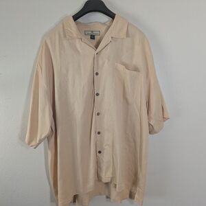 Tommy Bahama 100% Silk Pinstripe Camp Shirt Butter Yellow XXL